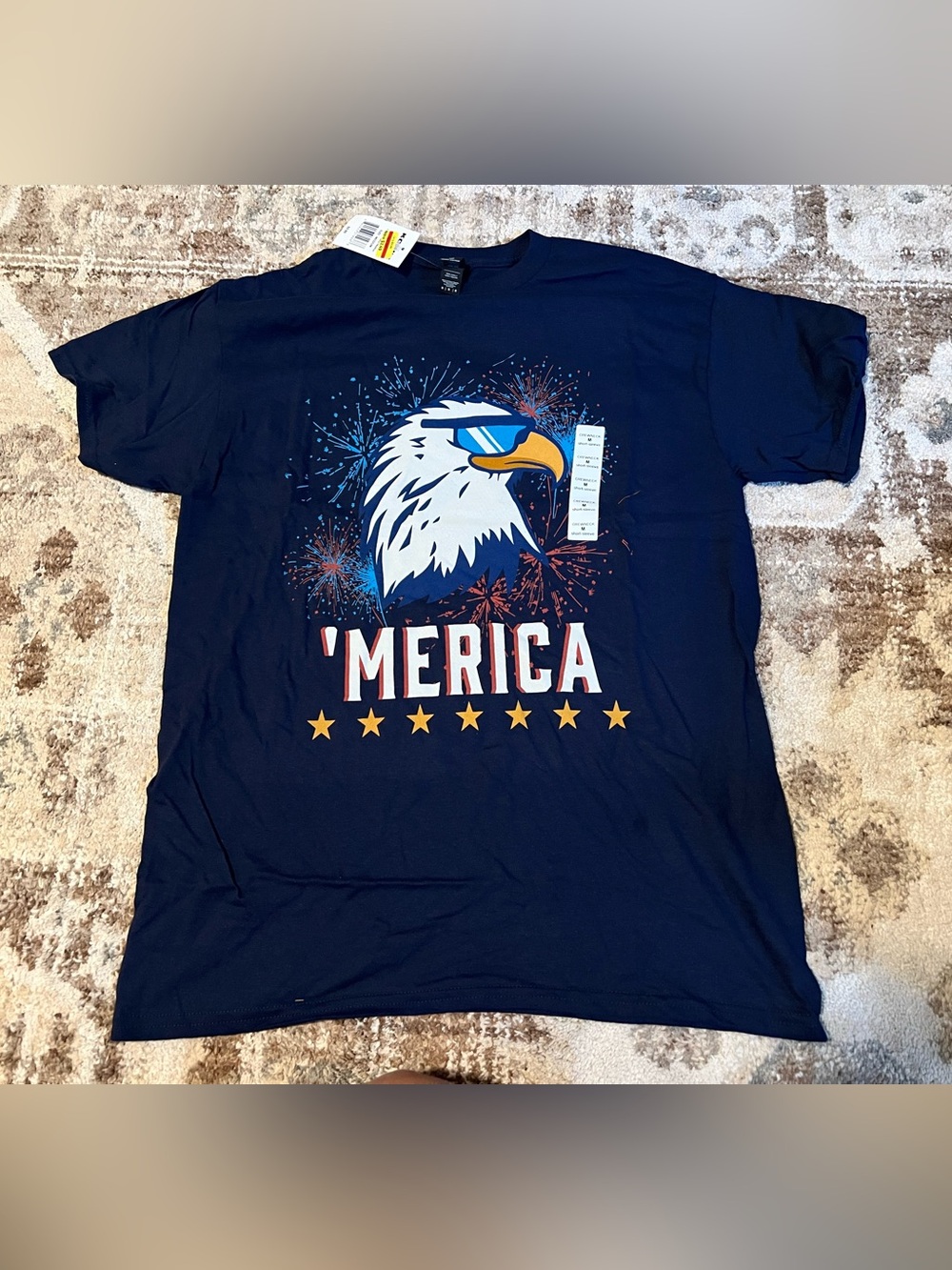 Gildan Navy 'Merica Eagle Graphic Tee with Red, White & Gold Accents